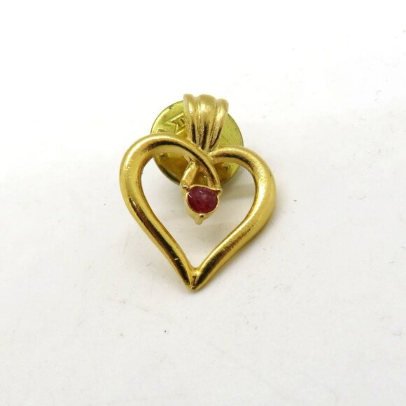 Vintage Pink Spinel Stone Brooch Gold Tone Heart 1" Lapel Pin - Picture 1 of 7